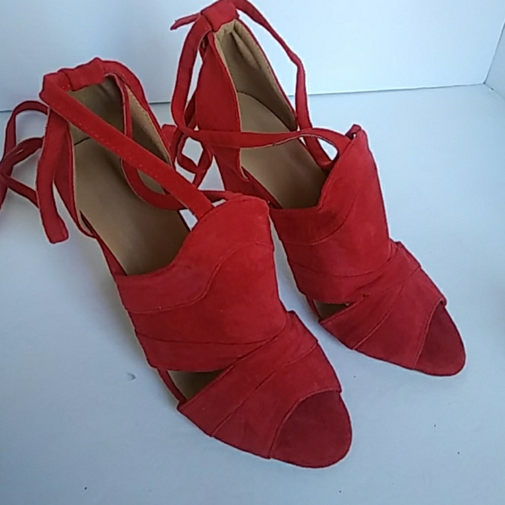 Women's Red Vegan Suede Lace Up Heels